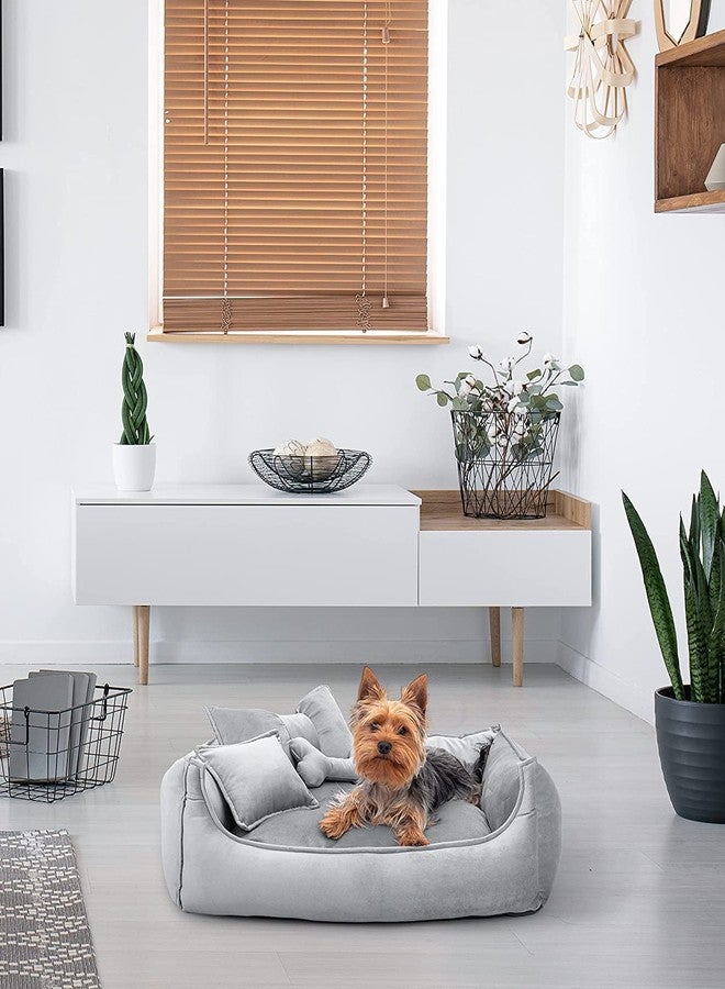 PETITUDE سرير بيتيتيود بريميوم متوسط الحجم للكلاب الصغيرة والمتوسطة - قابل للغسل - سرير للحيوانات الأليفة للكلاب والقطط الصغيرة والمتوسطة الحجم بقاعدة مانعة للانزلاق - رمادي - 55 × 46 × 22 سم - Image 3